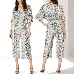 BB DAKOTA Lines in the Sun Python Snake Print Satin Jumpsuit Surplice Black Gray